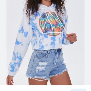 NWOT Forever 21 Tie-Dye Cropped Pink Floyd Hooded Sweatshirt - S‎